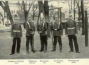 Die verschiedenen Anzugsarten beim 1. Garderegiment zu Fuß um 1900