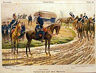 Preußen um 1900: Pontontrain auf dem Marsche.