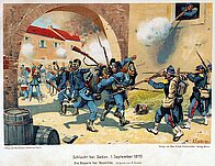 Schlacht von Sedan. 1. September 1870. Die Bayern bei Bazeilles.